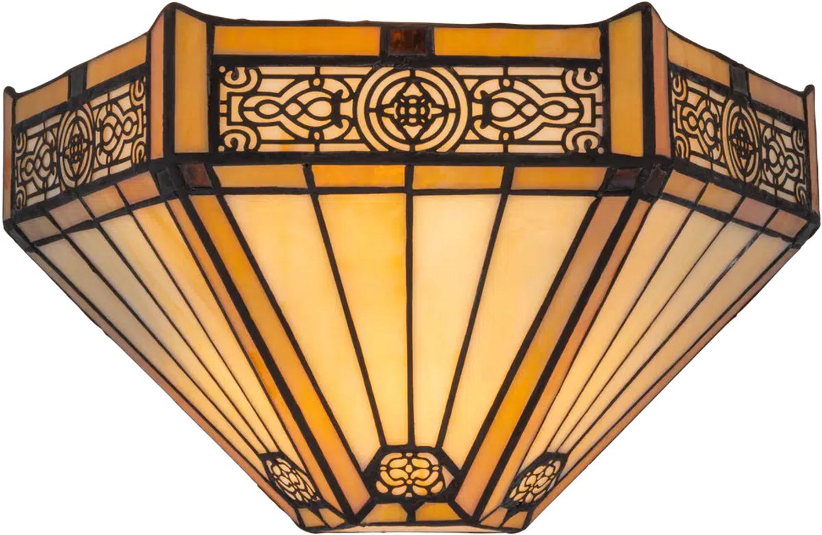 Tiffany wandlamp Art Deco - Crème-amber - B 29,5 cm - Glas in lood - Warm licht - Muurlamp - Geometrisch | RORUVERA