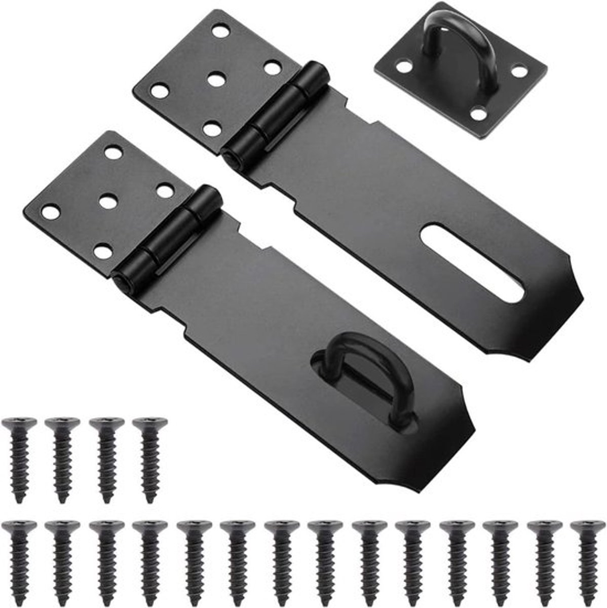 2 stuks 10 cm Hangslotgrendel en hasp, RVS, zware schuur-/stalslot-hasp beveiligingssluiting met schroeven, deurslot voor poort, kast en kooi, zwart en duurzaam