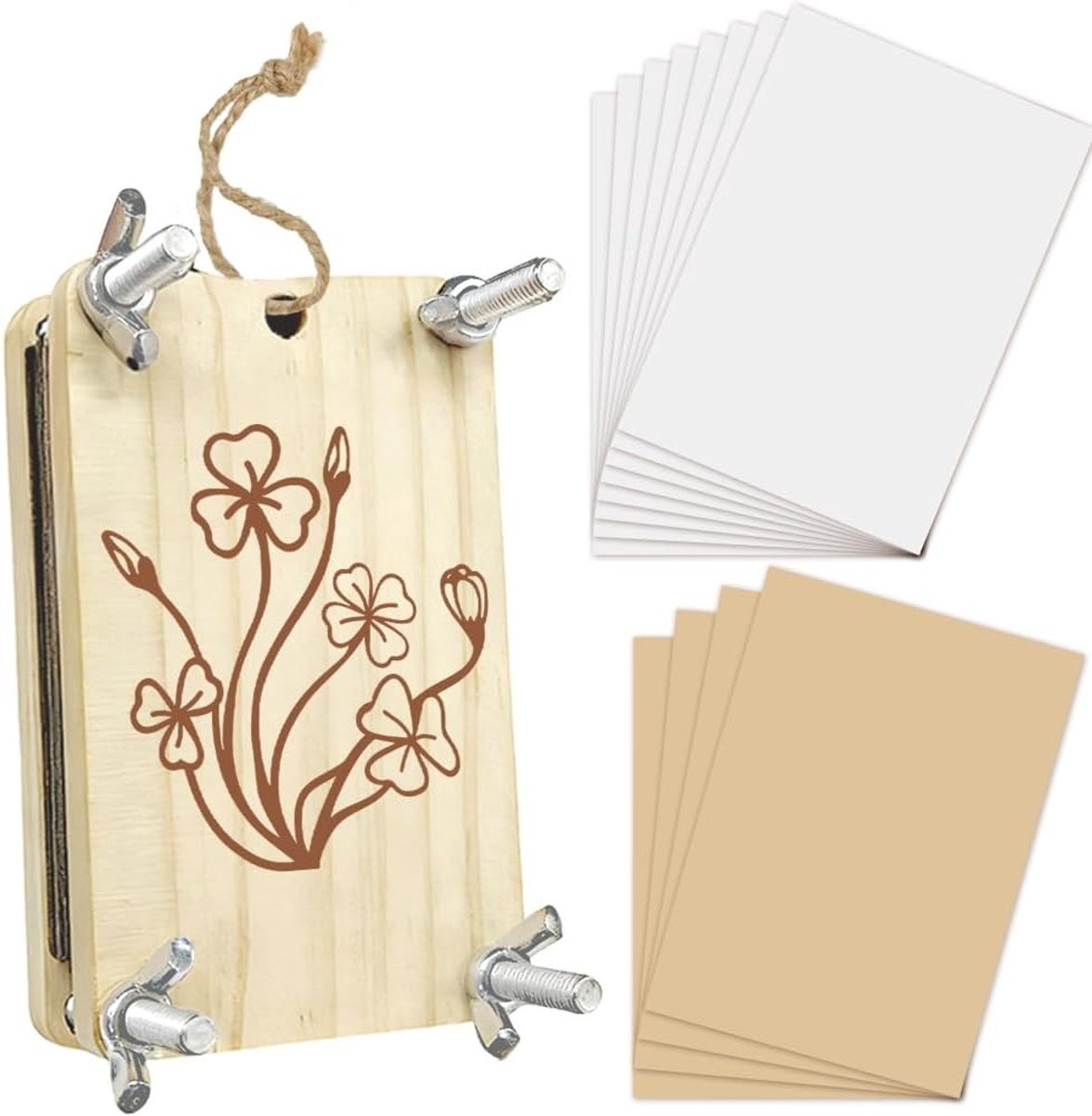 Houten Bloemenpersset - Klaver - 6 x 9 cm - 4 Lagen Met Houten Persplanken - Voor Knutselprojecten