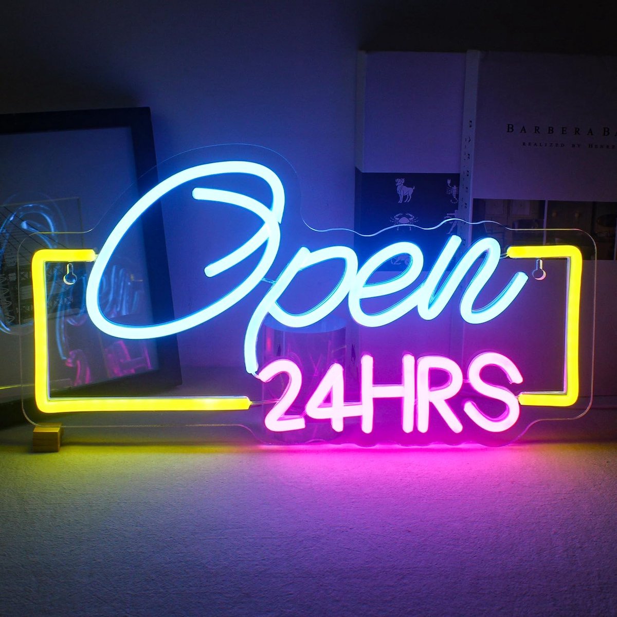 Horseneon Open 24HRS Neon Sign, Led Neon Open Sign Open 24 Hours Wall Light Sign, Colorful Neon Light for Hotel, Club - ShopVlot