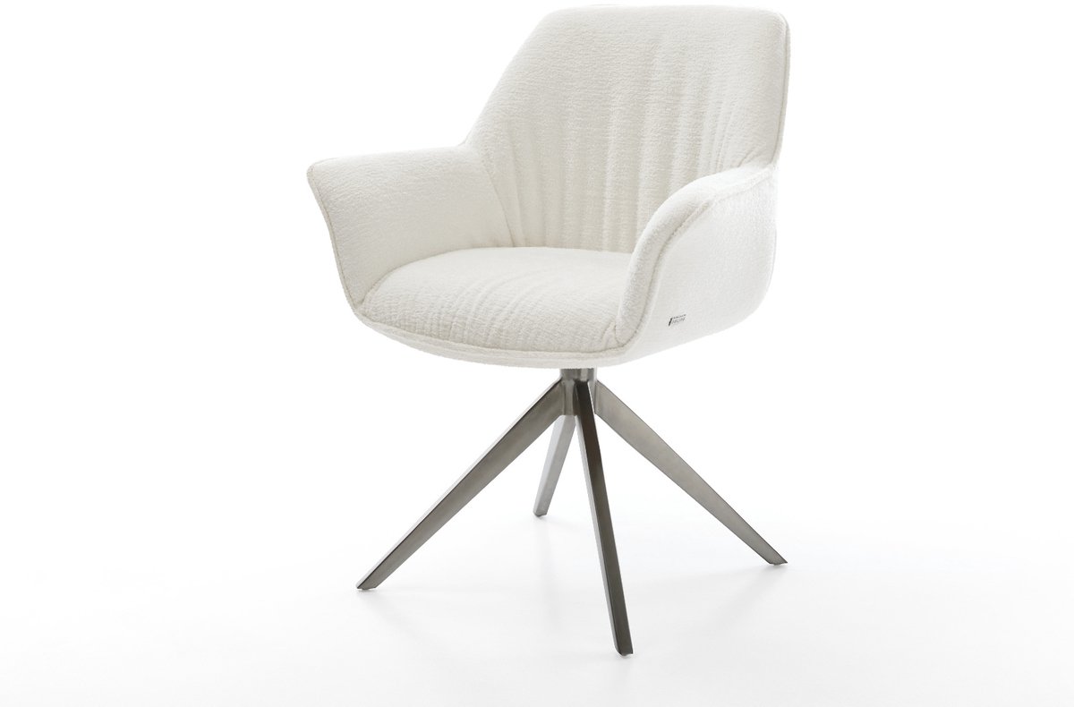 Eetkamerstoel Keila-Flex met armleuning kruisframe breed grafiet bouclé zacht beige 360° draaibaar rocker-functie