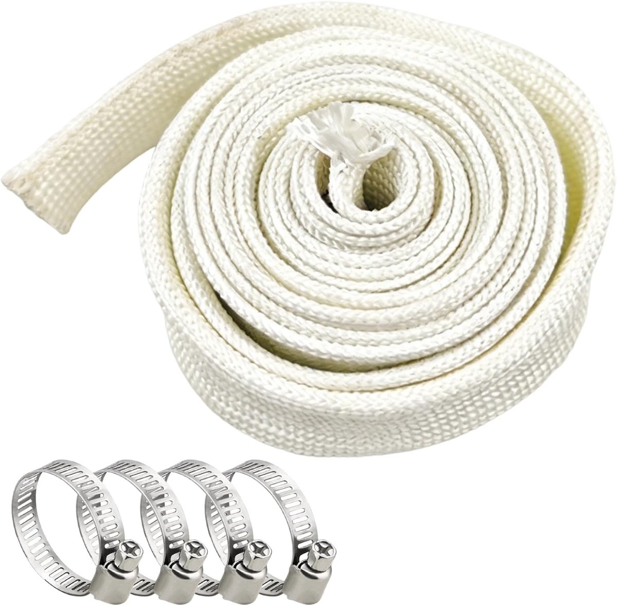 25 mm x 300 cm waste gas hose with 4 clips, heat protection hose, power generator exhaust hose, fibreglass sleeving - ShopVlot