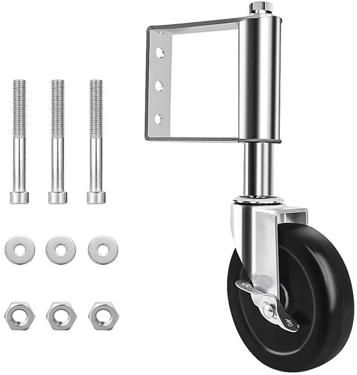 Veerbelaste deurwielen – 4 inch – met remmen – Veerbelaste steunwielen – Zwenkwielen – Rubber + Metaal – Zilver