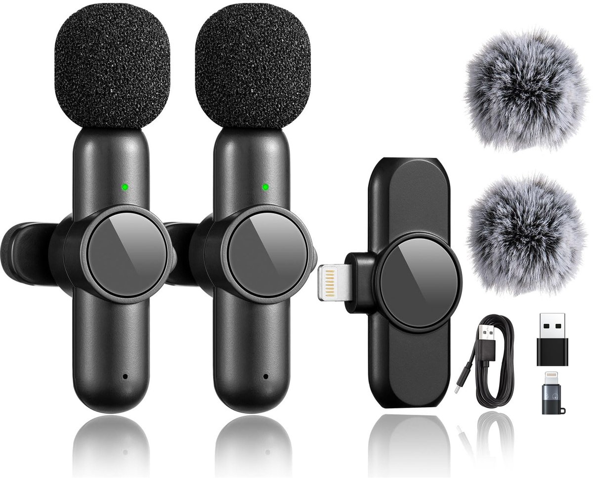 Draadloze microfoon - Lavaliermicrofoon - Bluetooth mini-microfoon - Interviewopnames buitenshuis - Telefoonmicrofoon met ruisonderdrukking - Voor iPhone, iPad en Android-apparaten - Voor video-opnames en livestreaming - Inclusief draagtas