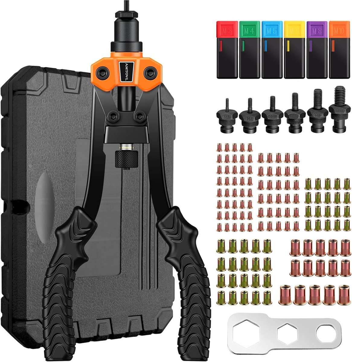 AMTOVL Rivet Tool Kits, Rivet Nut Pliers Set, 12" Heavy Duty Hand Rivet Gun with 125PCS Rivet Nuts and M3 M4 M5 M6 M8 - ShopVlot