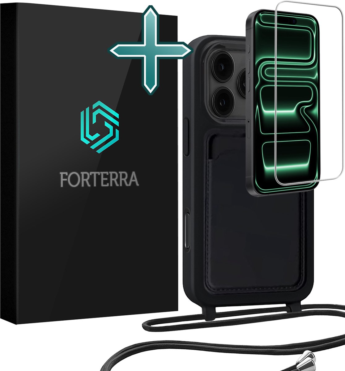 Hoesje Geschikt voor iPhone 18 Pro Max Case Siliconen Hoes Met Koord Met Screenprotector - Hoes Geschikt voor iPhone 18 Pro Max Met Telefoonkoord Hoesje Backcover - Zwart