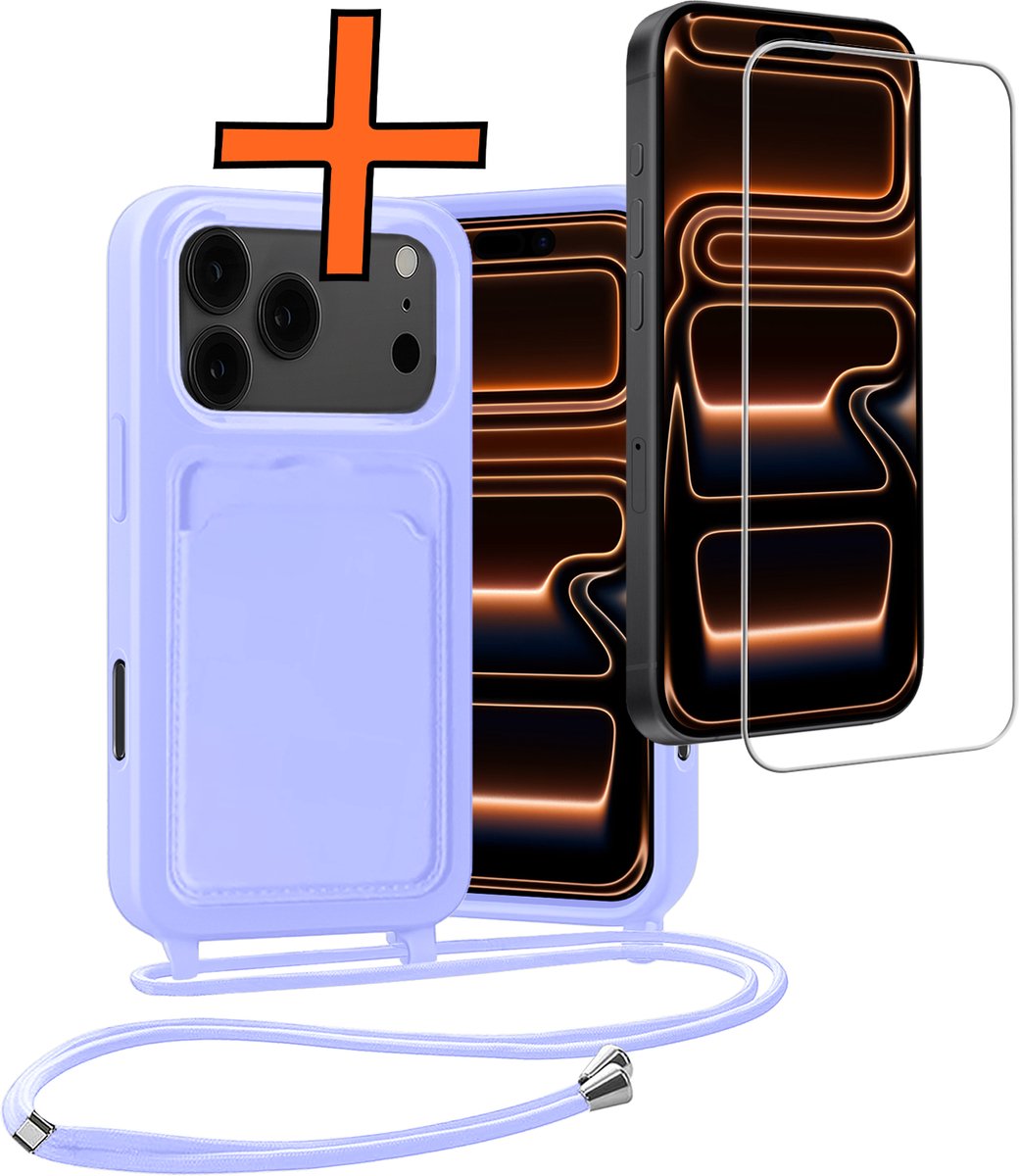 Hoesje Geschikt voor iPhone 18 Pro Max Hoes Met Telefoonketting Met Screenprotector - Backcover Geschikt voor iPhone 18 Pro Max Case Met Koord - Lila