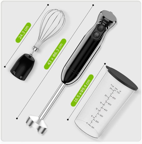 KIRA® Staafmixer Set - Multifunctionele Mixer & Hakmolen - Complete Mixer Set - Zwart - 10cm x 21cm x 24cm van Kira — afbeelding 2