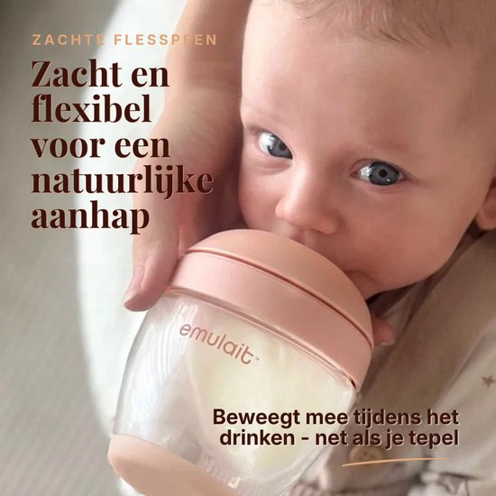Emulait Classic Glazen Babyfles - Kleur: Rich - Maat: 2 - 240 ml - borstvormig - natuurlijk voeden - anti-koliek - bpa-vrij van Emulait — afbeelding 2