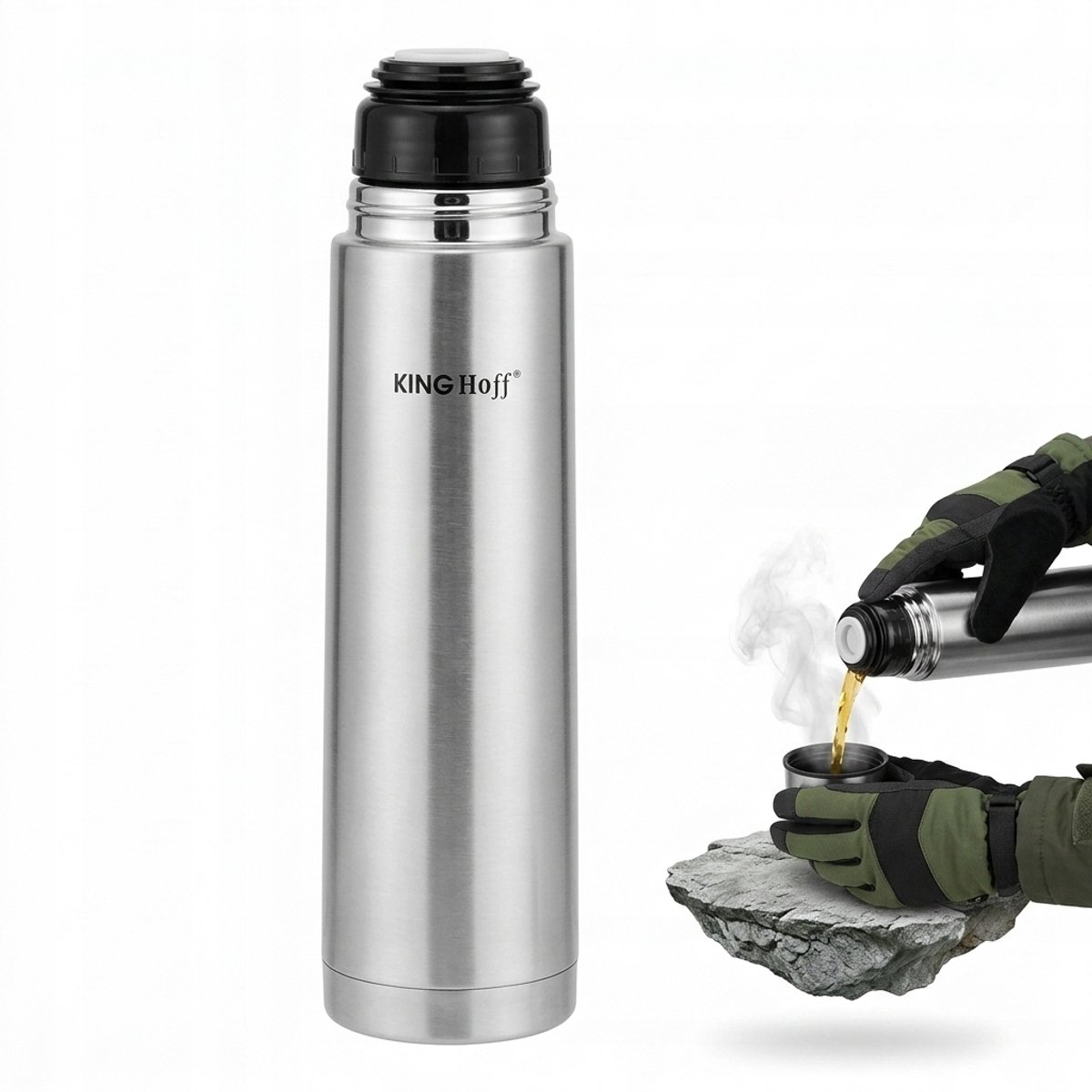 RVS Thermos Fles 0.75L Zilver met Hoes - Ideaal voor Koffie & Thee