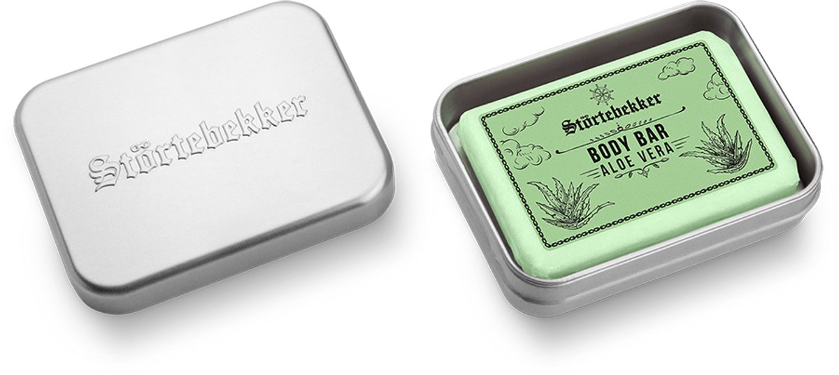 Störtebekker® Body Bar & Zeepdoos XL Set Aloe Vera - Douche Set Heren met Milde, Zachte Geur - Vaste Douchezeep in Aluminium Zeepdoos - Vegan & Zonder Microplastics - Handgemaakt in Nederland