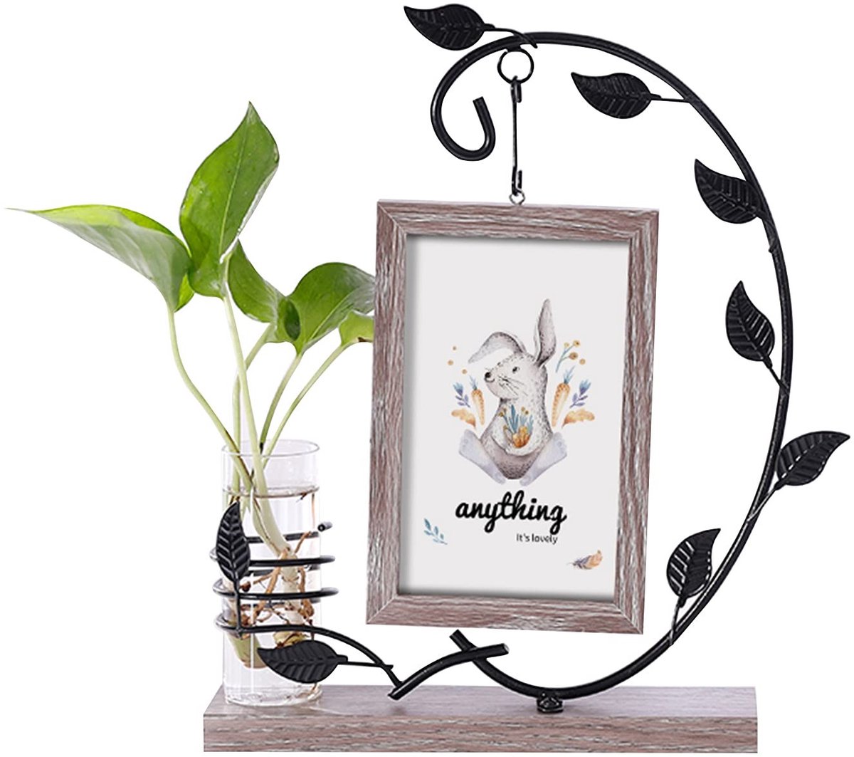 Solidchoice - Vintage Fotolijst met Glazen Fles en Houten Basis