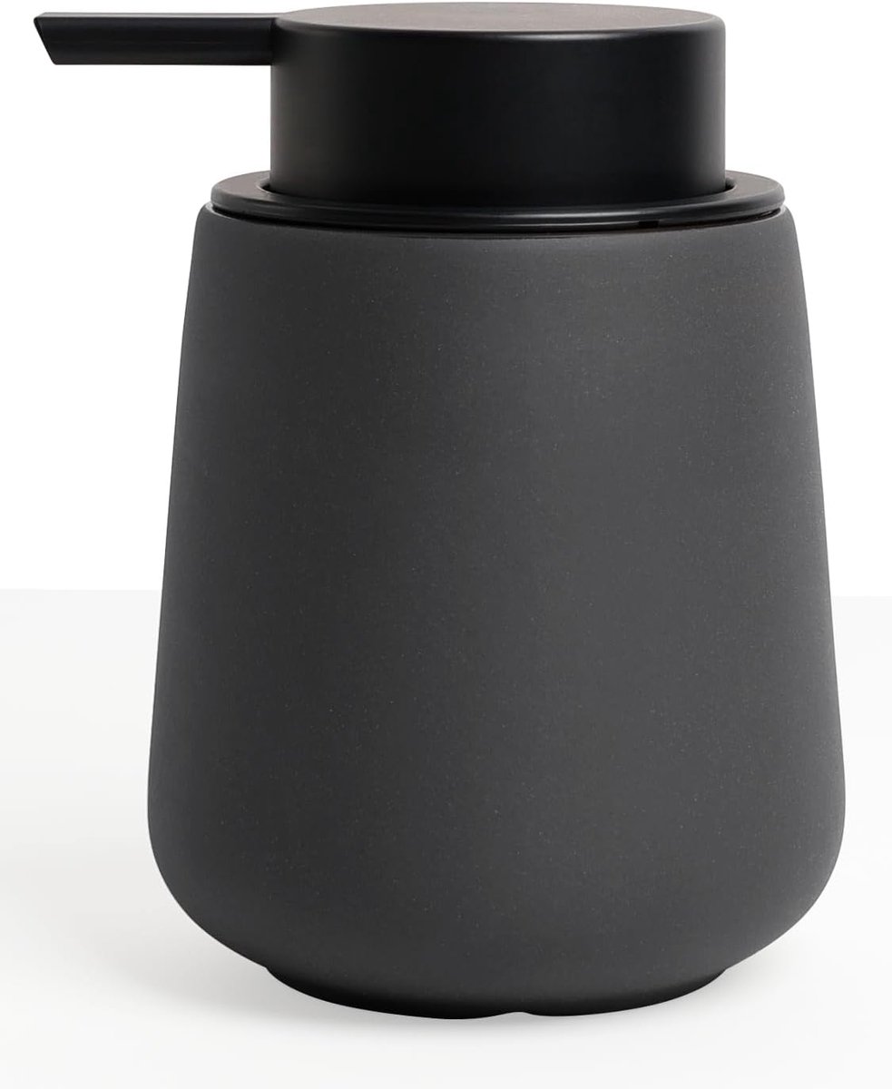 Zeepdispenser – Keramiek – Antracietgrijs – 350 ml – Grote Pompknop – Voor Keuken & Badkamer