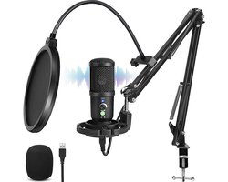 Microfoon - voor PC, gamen en livestreaming ‑ USB Microfoon met Arm ‑ Noise ‑ cancelling condensatormicrofoon met Mute en Monitoring