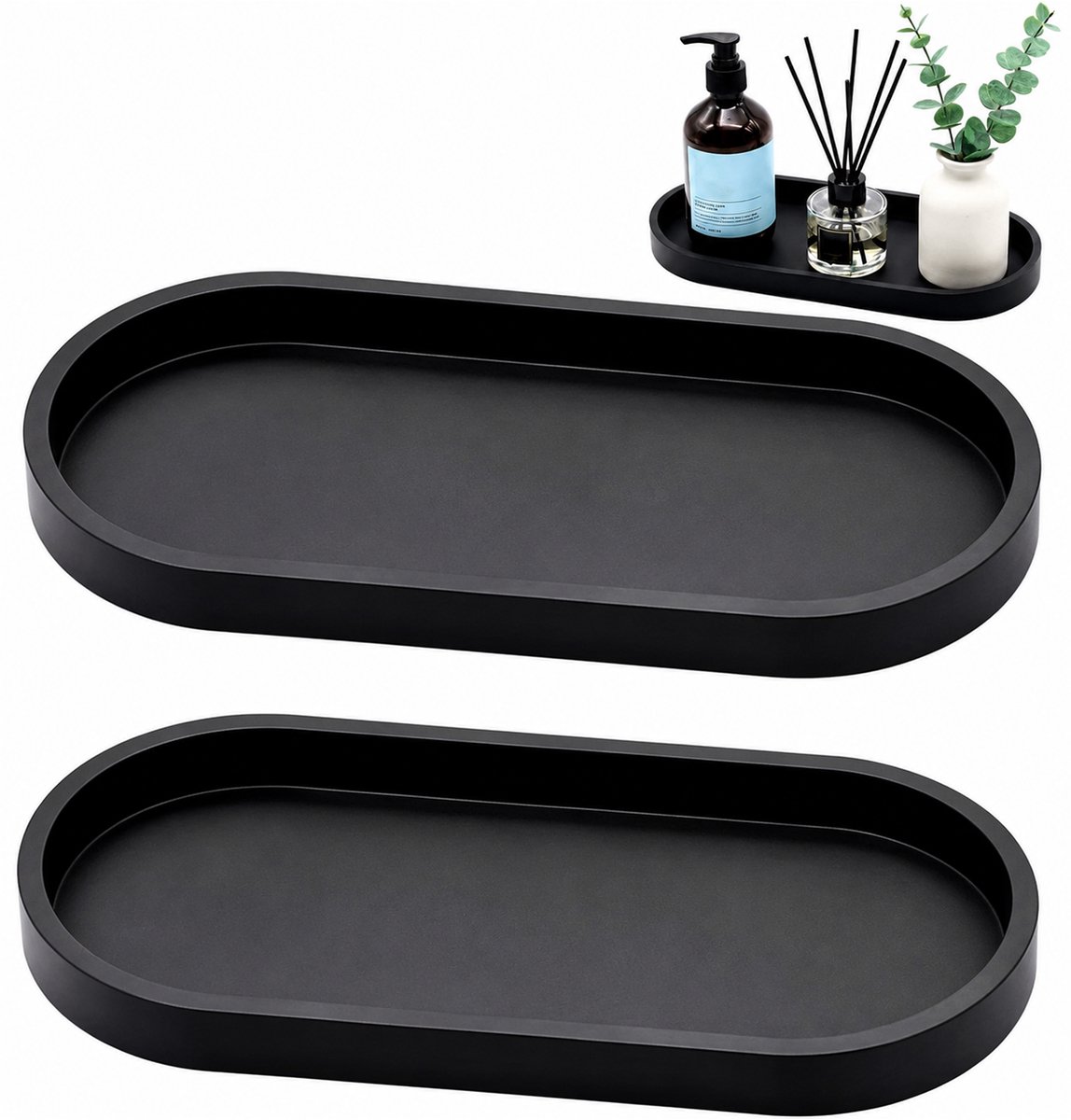 Siliconen badkamer dienbladen - 2 stuks - 25 x 11 cm - Zwart