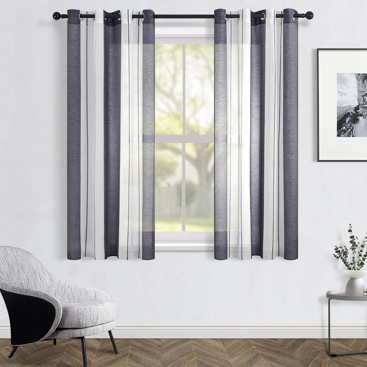 Solidchoice - Set van 2 Transparante Gordijnen met Verticale Strepen