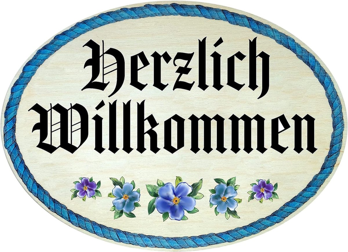 Solidchoice - Houten Deurbordje met Antiek Design 'Herzlich Welkom'