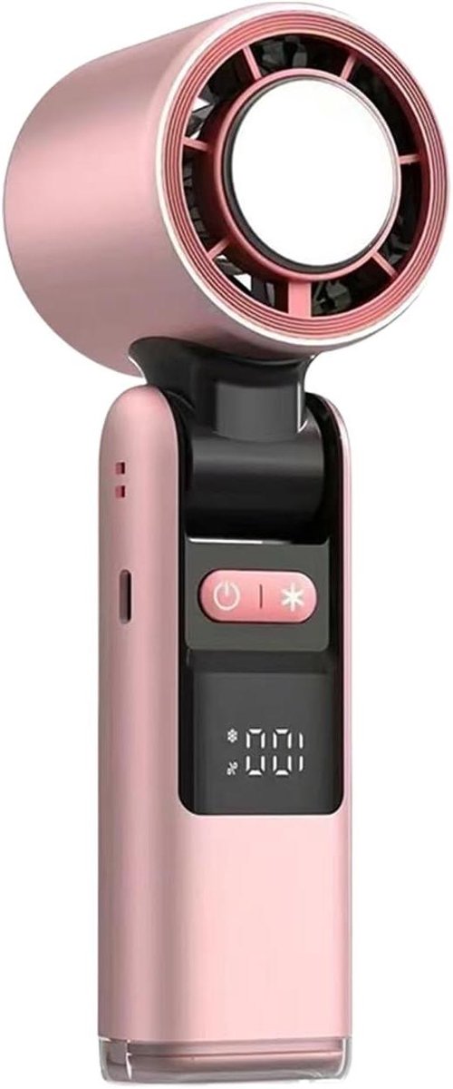 Handventilator Oplaadbaar - Draagbare Ventilator - Persoonlijke Verkoeling - LED Display - 8x10x8 cm - Roze