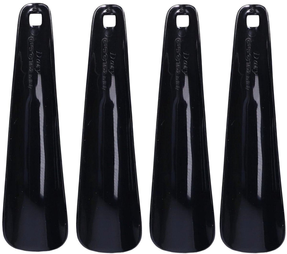 5Five Schoenlepel - 4x - 16 cm - kunststof - zwart - met haak - instaphulp - schoenen