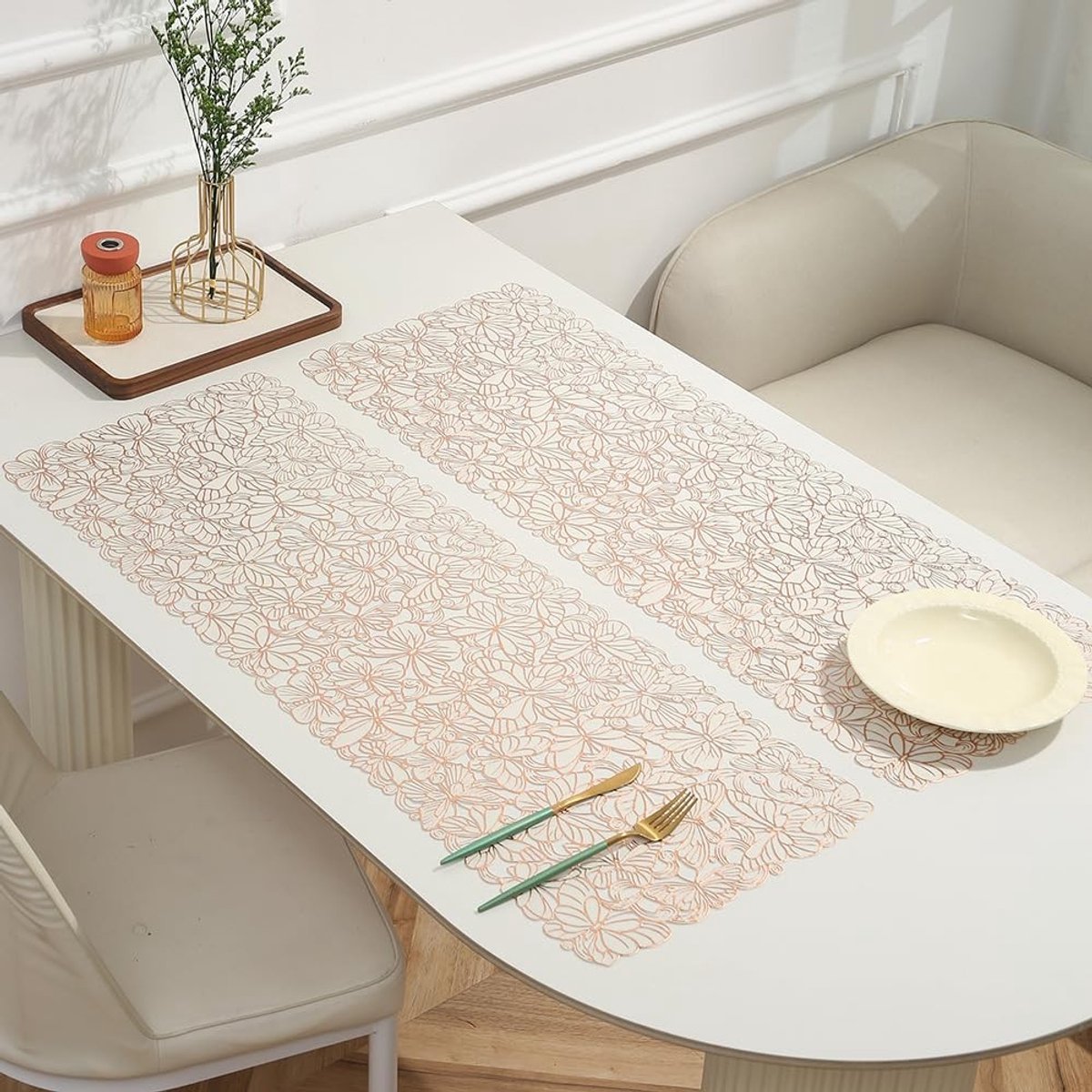 Solidchoice - PVC Tafelrunner met Vlinderpatroon - Antislip Roze Goud