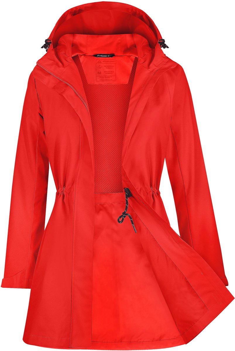 ATLASLAVA Regenjas Dames Lang Softshelljas Regenmantel Waterdichte Jas Trenchcoat Windbreaker Lichte Overgangsjas Mantel,Maat XXXL,Rood