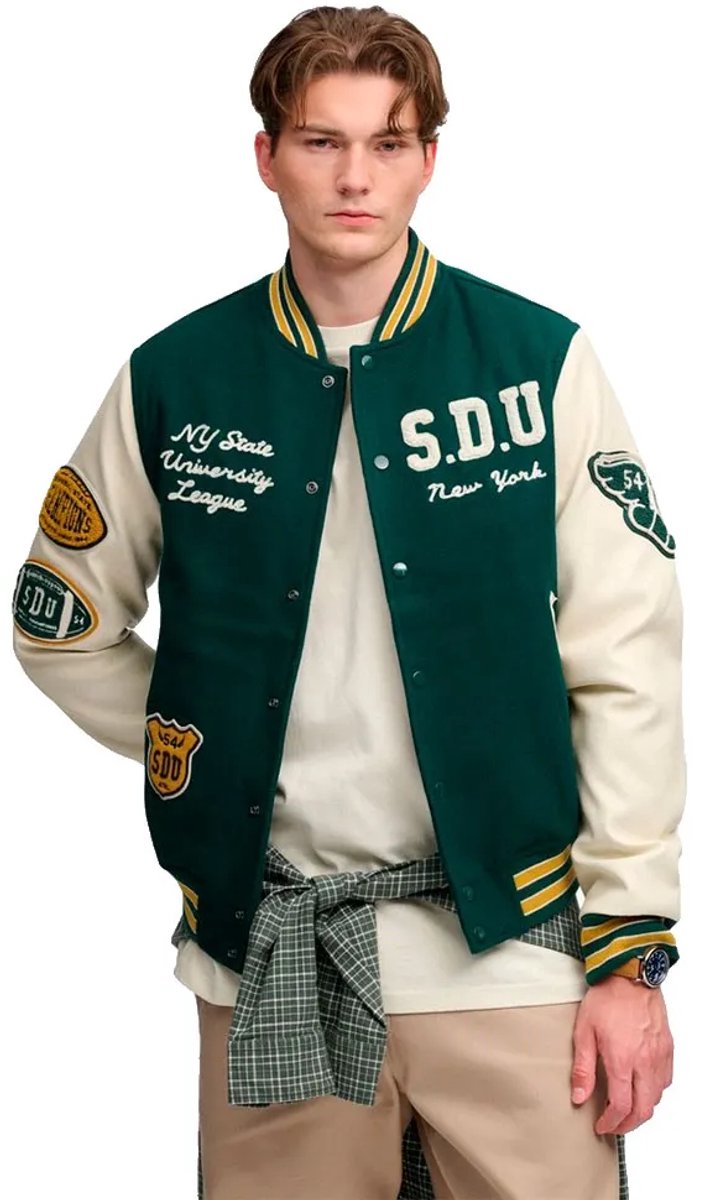 Superdry Vintage Patched Varsity Jas L Man Groen