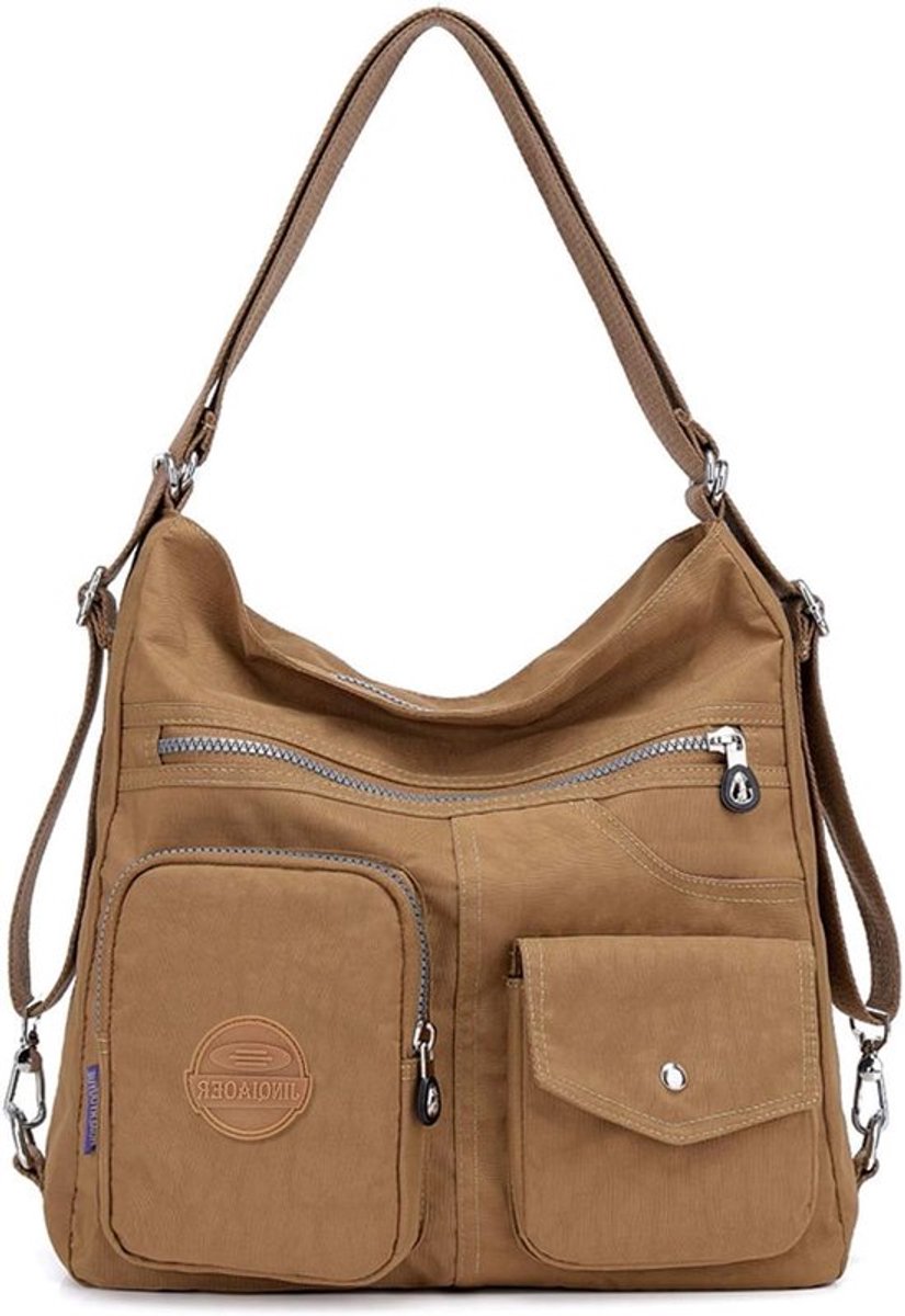 Nylon crossbody tas voor dames, waterdichte schoudertas met meerdere vakken, 3 manieren om te dragen, grote capaciteit, beige kleur, trendy en praktisch