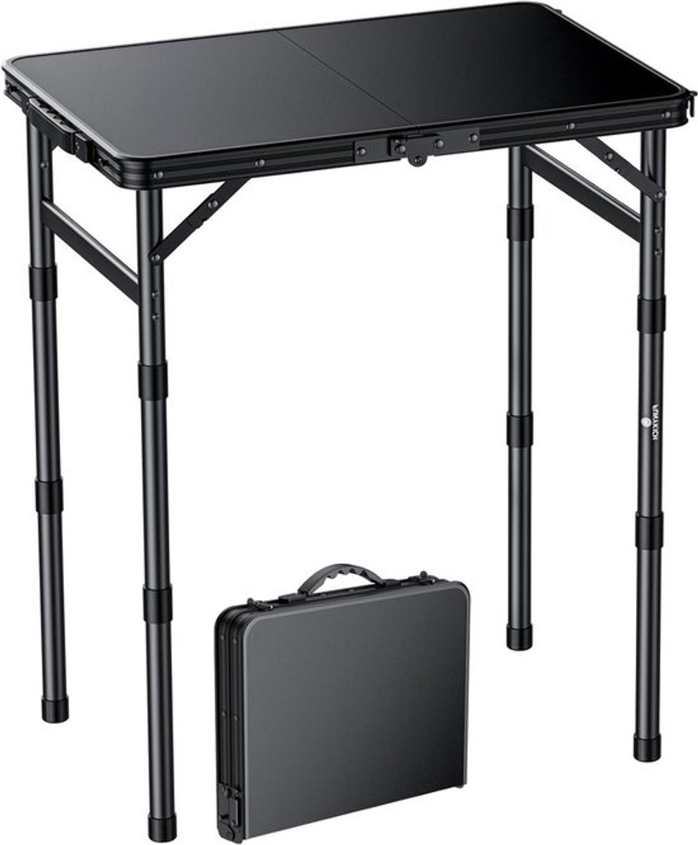 Opvouwbare Plastic Tafel 58 x 40 cm, Waterdichte Campingtafel met 3-Voudig Instelbare Hoogte, Draagbare Multifunctionele Tafel voor Kamperen en Picknicken