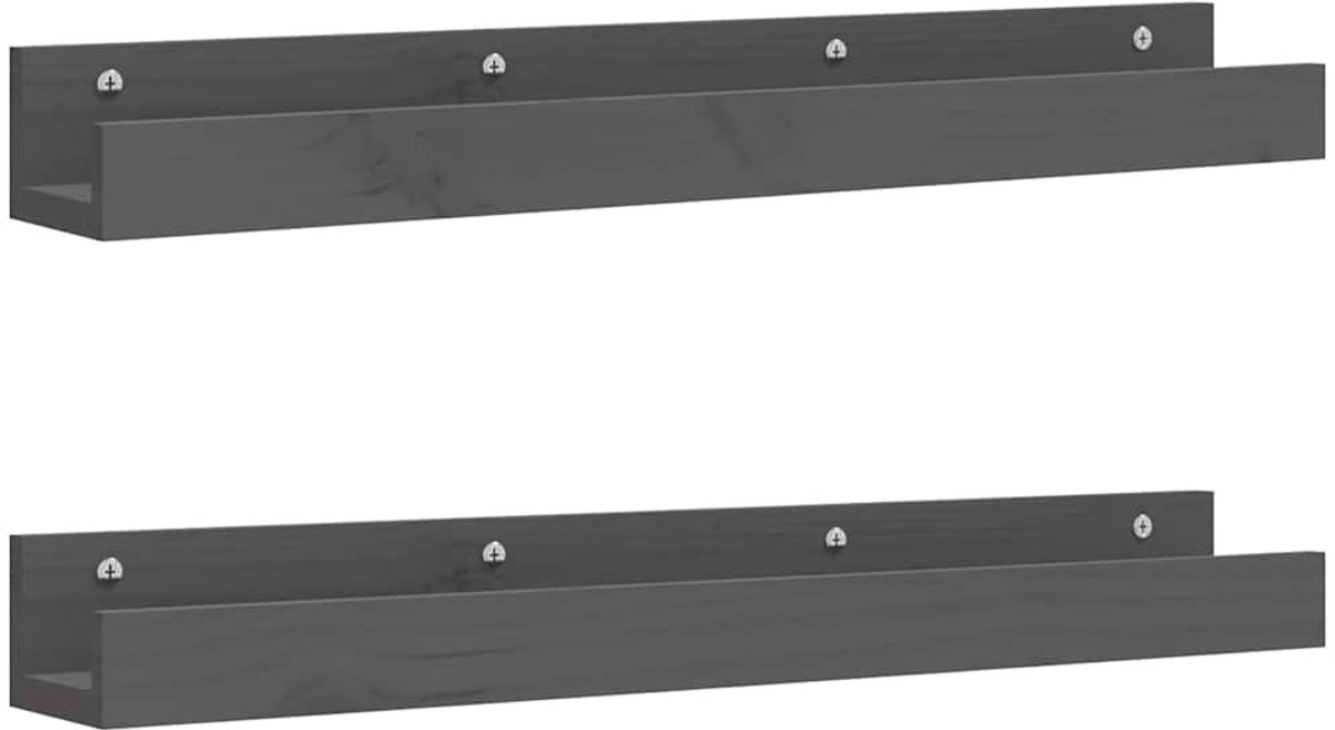 vidaXL Wandschappen - 2 - st - 80x12x9 - cm - massief - grenenhout - grijs