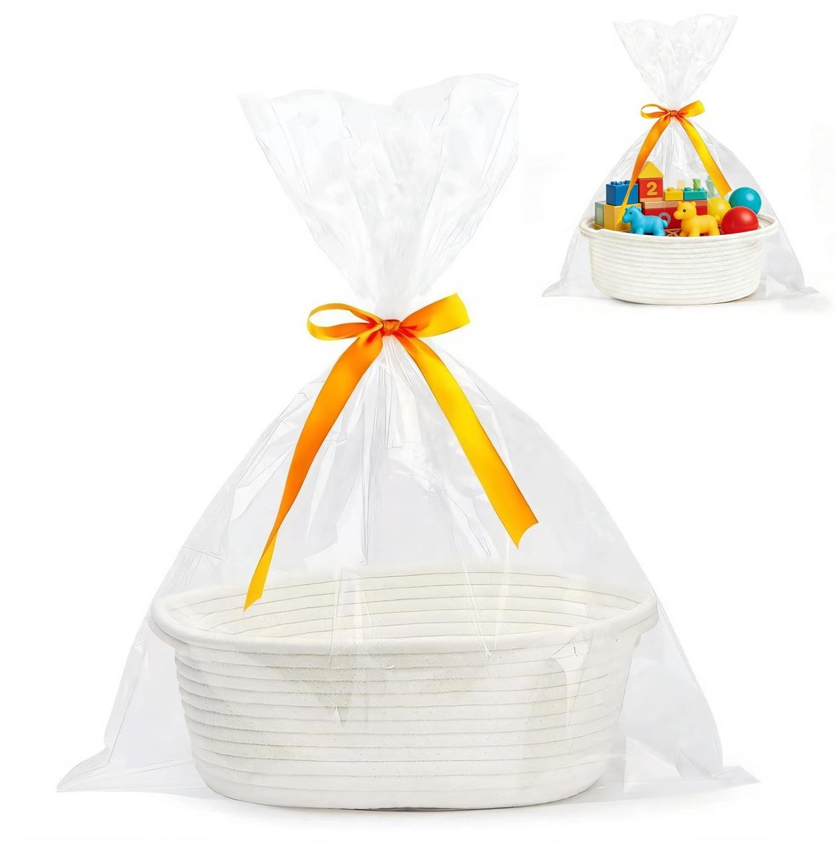 Solidchoice - Lege Gevlochten Geschenkmand met Cadeauzakjes en Linten - 30 x 20 x 12 cm