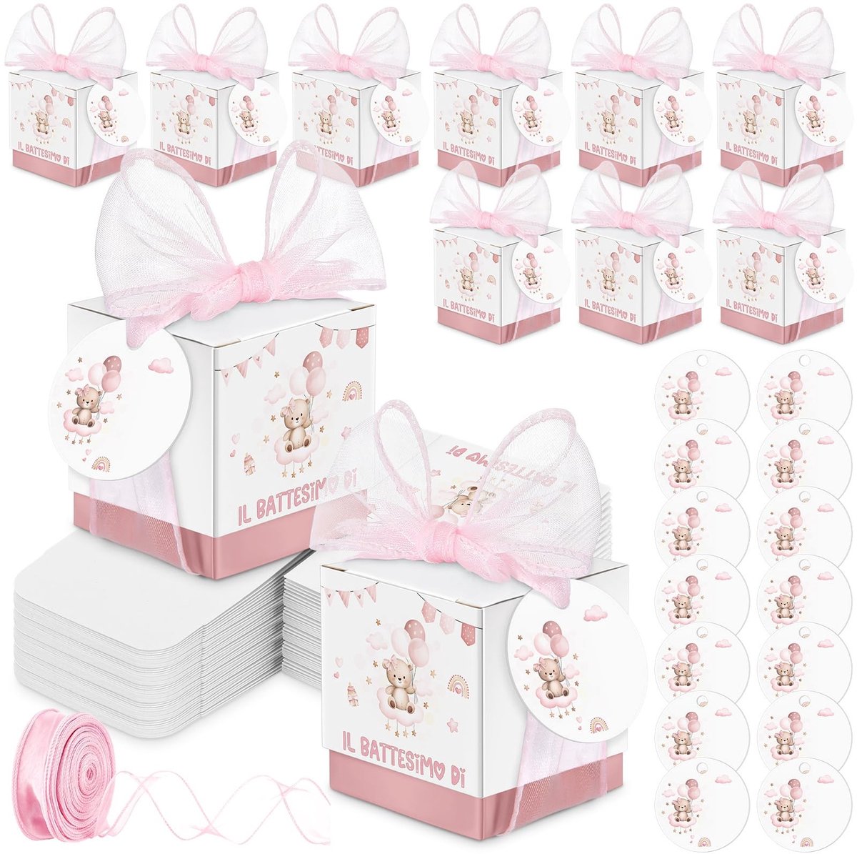 Solidchoice - 50 Stuks Doop Geschenken Verpakkingsset met Personaliseerbare Naamkaartjes