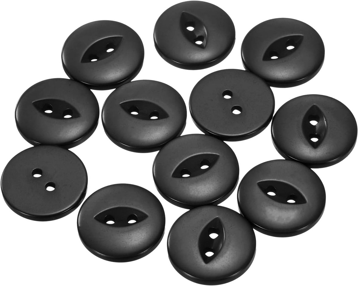 Knopen, 20 mm, hars buttons om aan te naaien, 2 gaten, ronde knutselknopen voor kleding, beddengoed, broeken, hemden, blouses, jurken, rok, handwerk, zelf maken, zwart