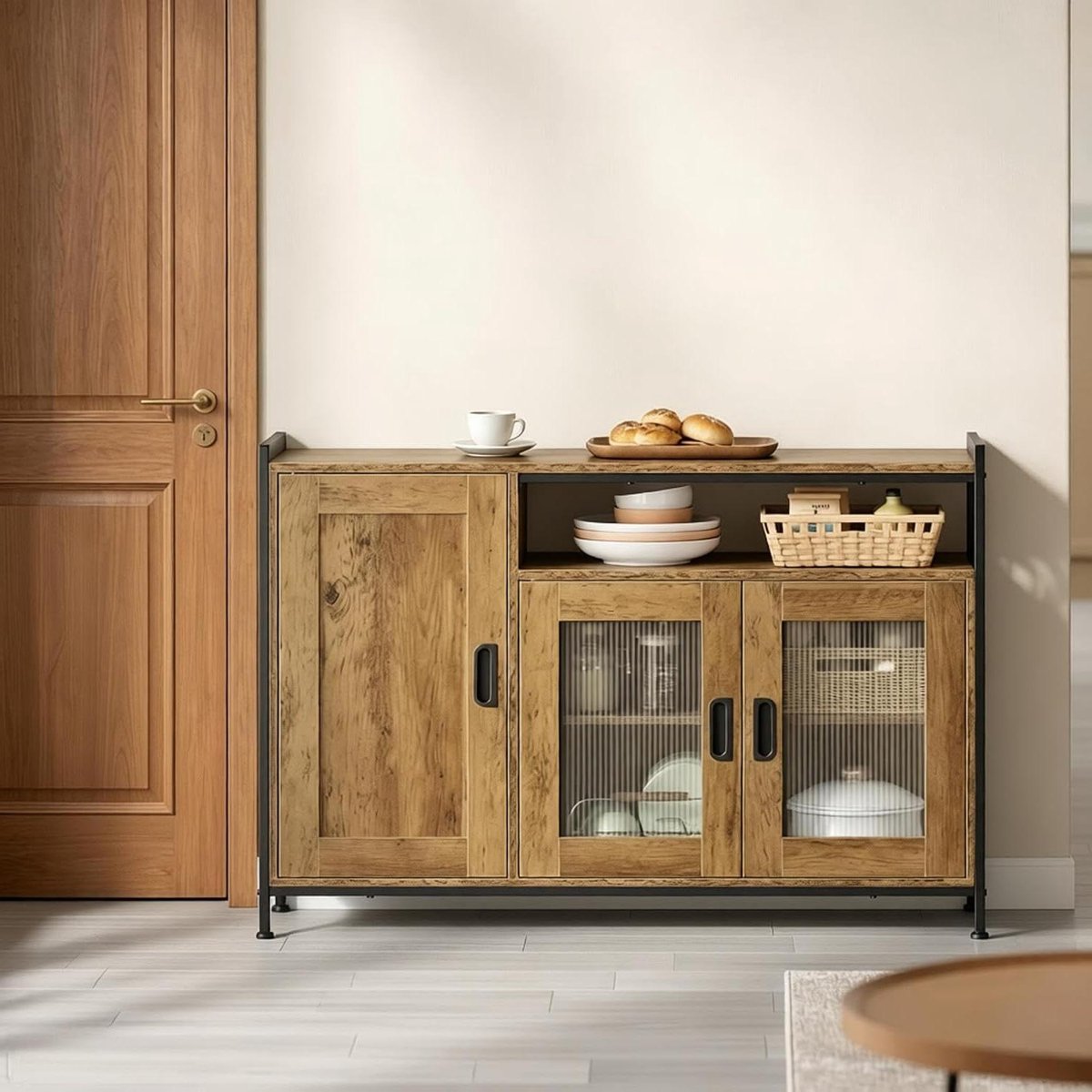 Keukenkast Buffetkast - Dressoir Keuken - Keuken Organizer - Verstelbare Planken - 110x33x75 cm - Bruin
