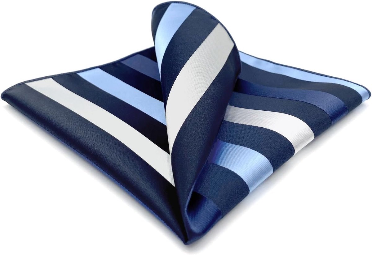 SHLAX&WING Strepen Blauw Zilver Zijden Pochet Heren Hanky Business Pochetten voor heren