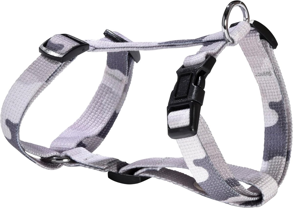 Camouflage hondentuigje maat S, halsbandlengte 22-32 cm, borstomvang 28-41 cm met metalen ring, kleur camouflage grijs