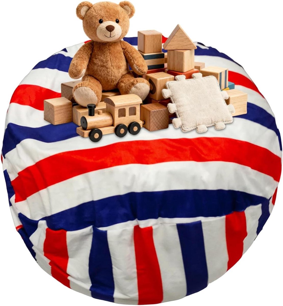 Poef Speelgoed Organizer - Opbergzitje Pluche Stoel - Speelgoed Opbergen - Met Ritssluiting - 96 cm - Meerkleurig