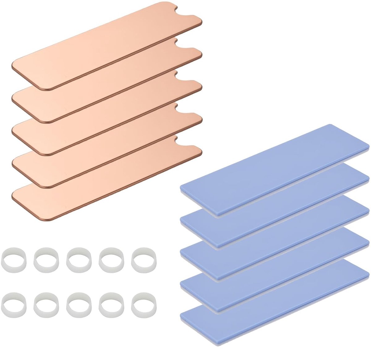 M2 SSD koellichaam 5 stuks koper 2280 SSD koelset heatsink met warmtegeleidingspad, NVME heatsink met elastieken voor PC/PS5 M.2 PCIE NVMe SSD of M.2 NGFF SSD, 73 x 21 x 1 mm