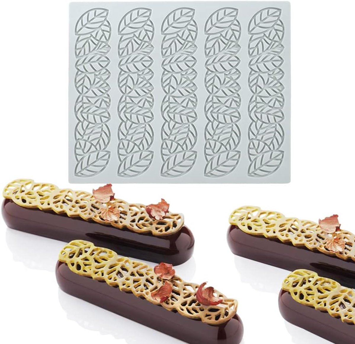Lace Mold, Silicone Lace Fondant Mallen, Sugar Craft Impression Mold Eetbare Cake Moleculaire Cuisine Decorating, 5 Holes Long Leaf