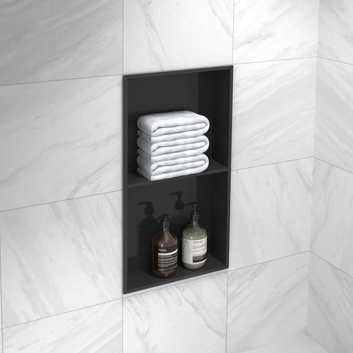 Wandnis Como zwart 62 x 32 cm - wandrek roestvrij staal zwart - wandnis douche - doucheplank zwart