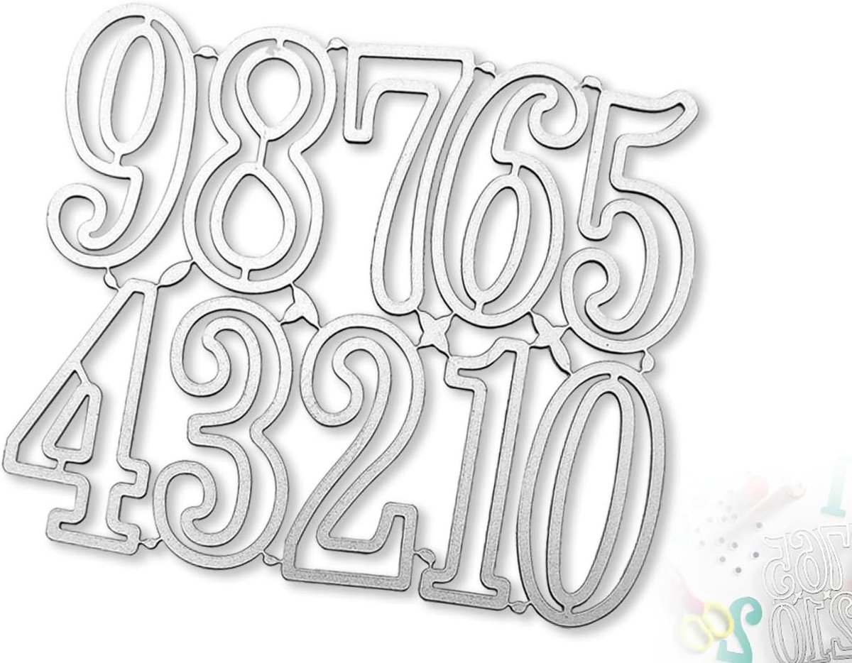 Sjablonen voor cijfers, metalen snijvormen, stanssjablonen, reliëfsjabloon voor stansmachine (zilver, 13,5 x 11,5 cm)
