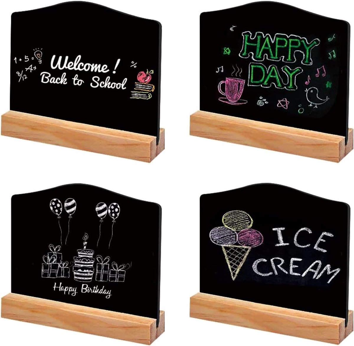4 stuks tafelborden, kleine houten borden, mini-borden voor feestjes, mini-borden met standaard, geschikt voor tafeldecoratie, verjaardag, tentoonstelling, bruiloft (B)