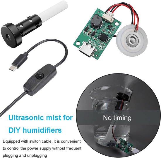 Mist Maker Kit, Ultrasone Verstuiver Module, DIY Fogger Sproeier Vervangingsset, met USB-kabel met AAN/UIT-knop, voor desktop watertanks, USB-luchtbevochtigers — afbeelding 2
