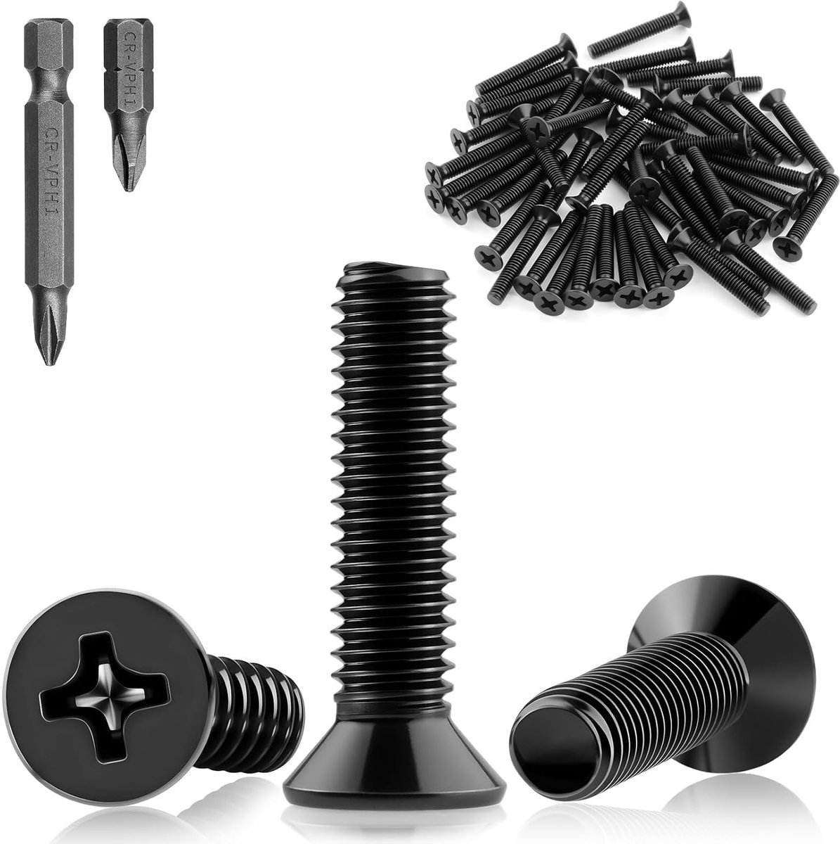 M4 x 35 mm verzonken kopschroeven, 60 stuks schroeven van koolstofstaal, machineschroeven, kruiskop, schroefdraadschroeven, volledige schroefdraad, platte kopschroeven voor deuren, ramen