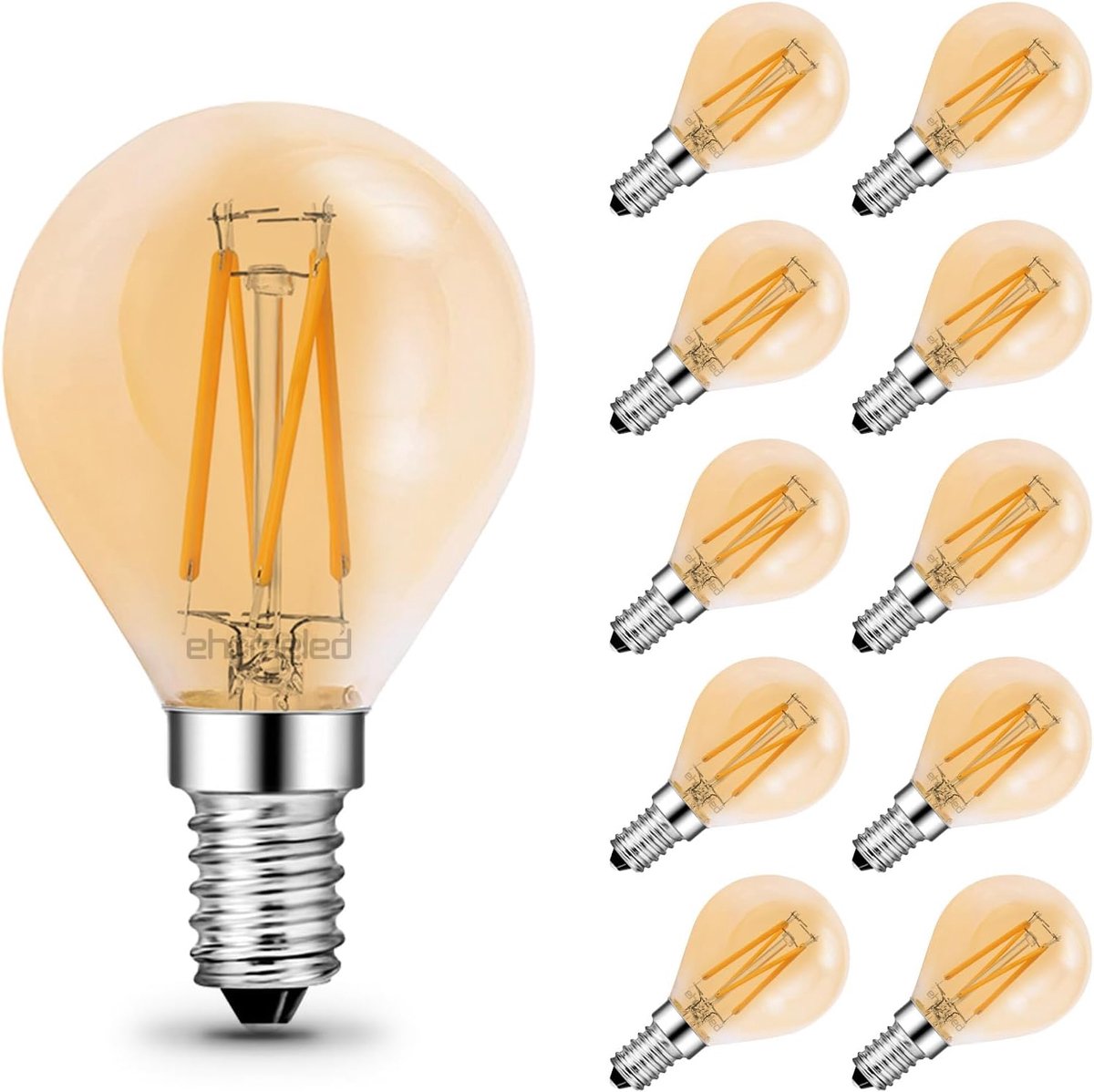 Ledlamp, E14, 6 W, komt overeen met gloeilamp, 55 W, 720 lm, G45 led-filament, retro, amberglas, warm wit, 2300 K, niet dimbaar, 10 stuks
