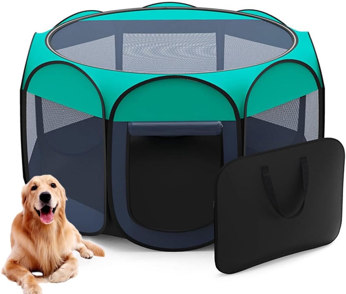 Opvouwbare hondenbox, kattenkratten binnen/buiten, box voor honden puppy's, 114x114x58cm afneembare rits top, met draagtas (Zwart)