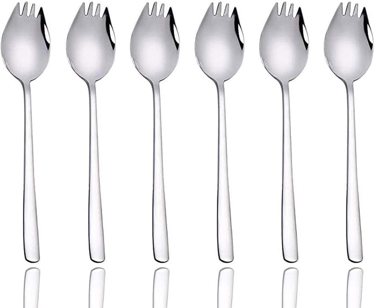 8 stuks 304 roestvrij stalen sporklepel, slalepel, 2-in-1 dinervork, soeplepel, slavork, noedellepel, multifunctionele lepel en vork voor camping thuis of op reis