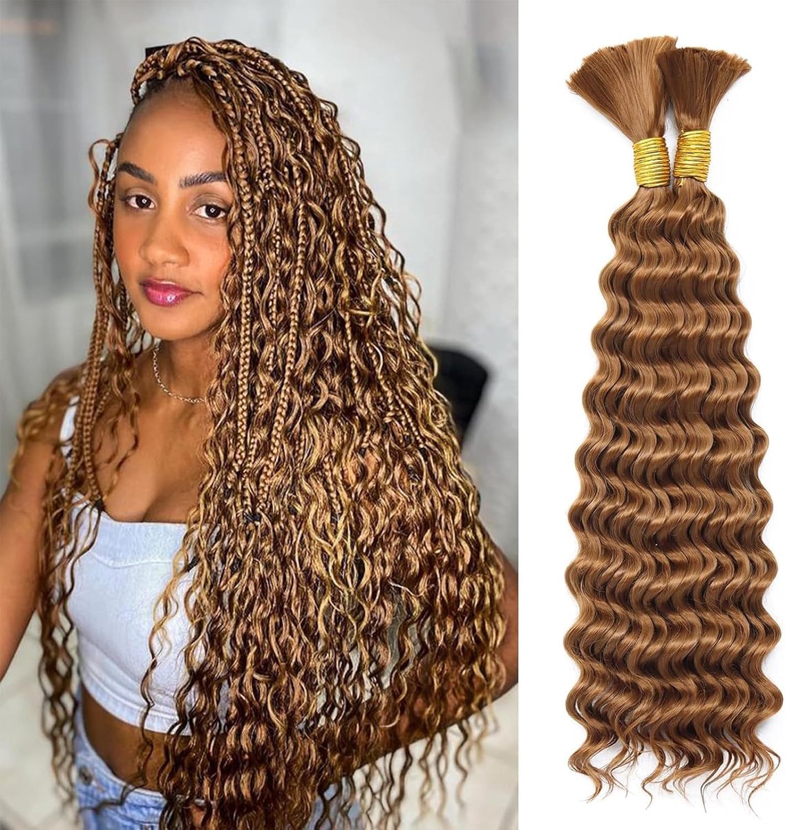 Wave Bulk Hair 18 Inch 6 Bundles Synthetic Braiding Hair Curly Crochet Hair Boho Braids Natural Color for Hair Extensions (30, 18 Inch（6 Bundles）)