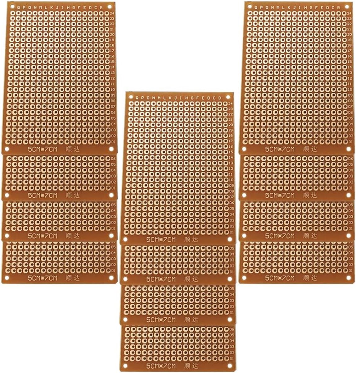 Image of 12-delige PCB-prototype universele plank, 5 x 7 cm, universele prototype-printplaat, bakeliet prototypingsbord, knutselset voor solderen en elektronisch project, 12 stuks