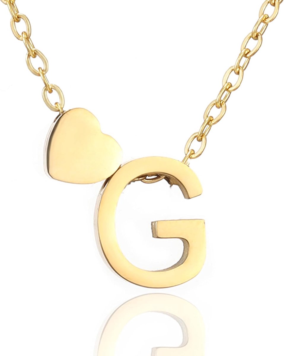 Halsketting met initialen voor dames, goud, roségoud, zilver, hartketting met initiaal hanger, letter A-Z, gepersonaliseerde halsketting, roestvrij staal, sieraden, geschenken 45 + 5 cm