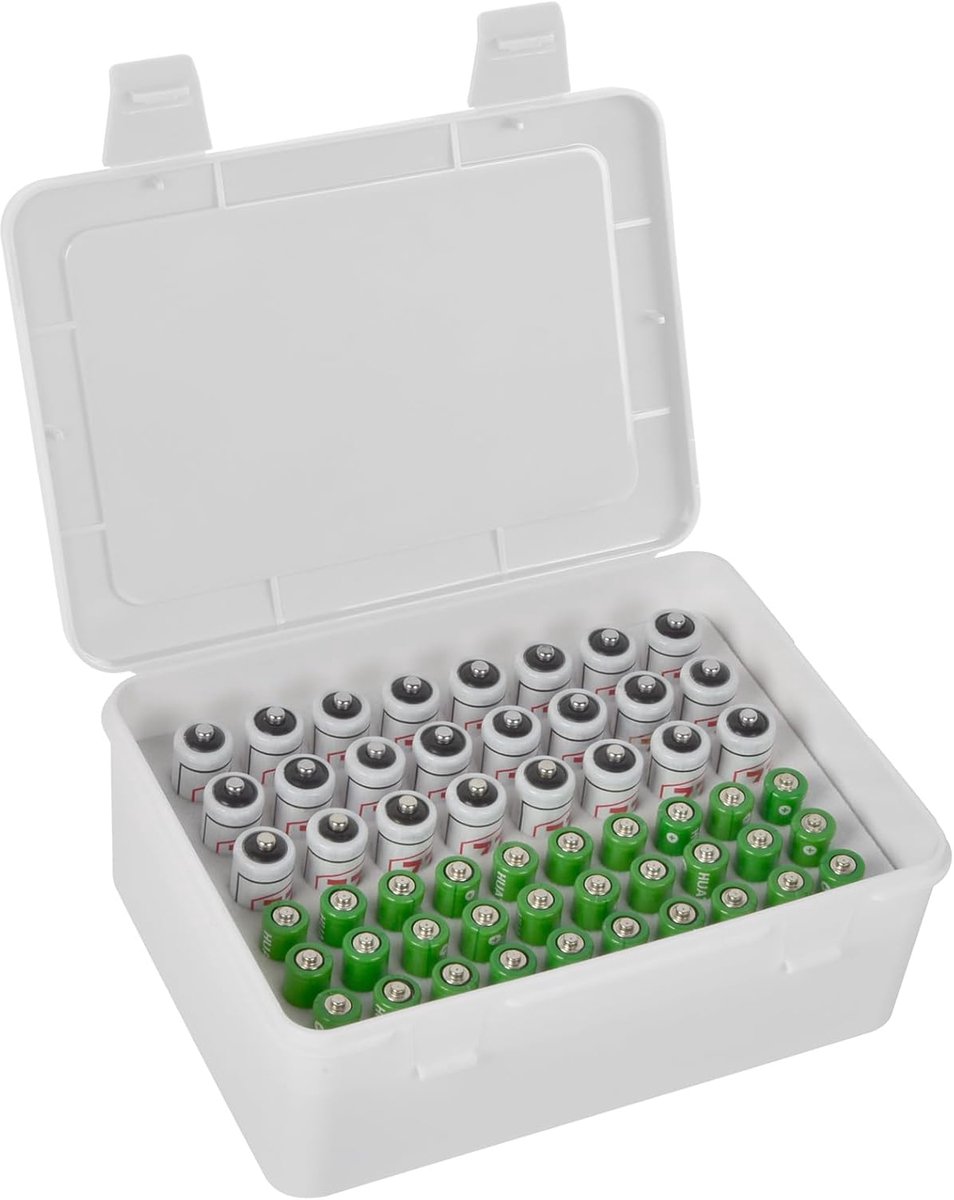 Batterijbox batterij-opbergorganizer voor 54 AAA AA-batterijen, opbergdoos, alleen doos, wit